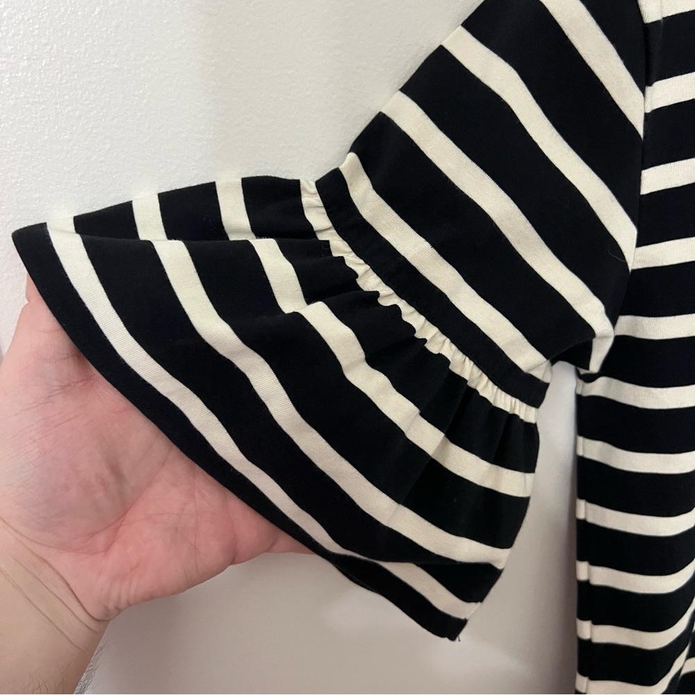 J. Crew Black and White Striped Ruffle Sleeve Dress Size Small Midi 100% Cotton - Picture 8 of 11